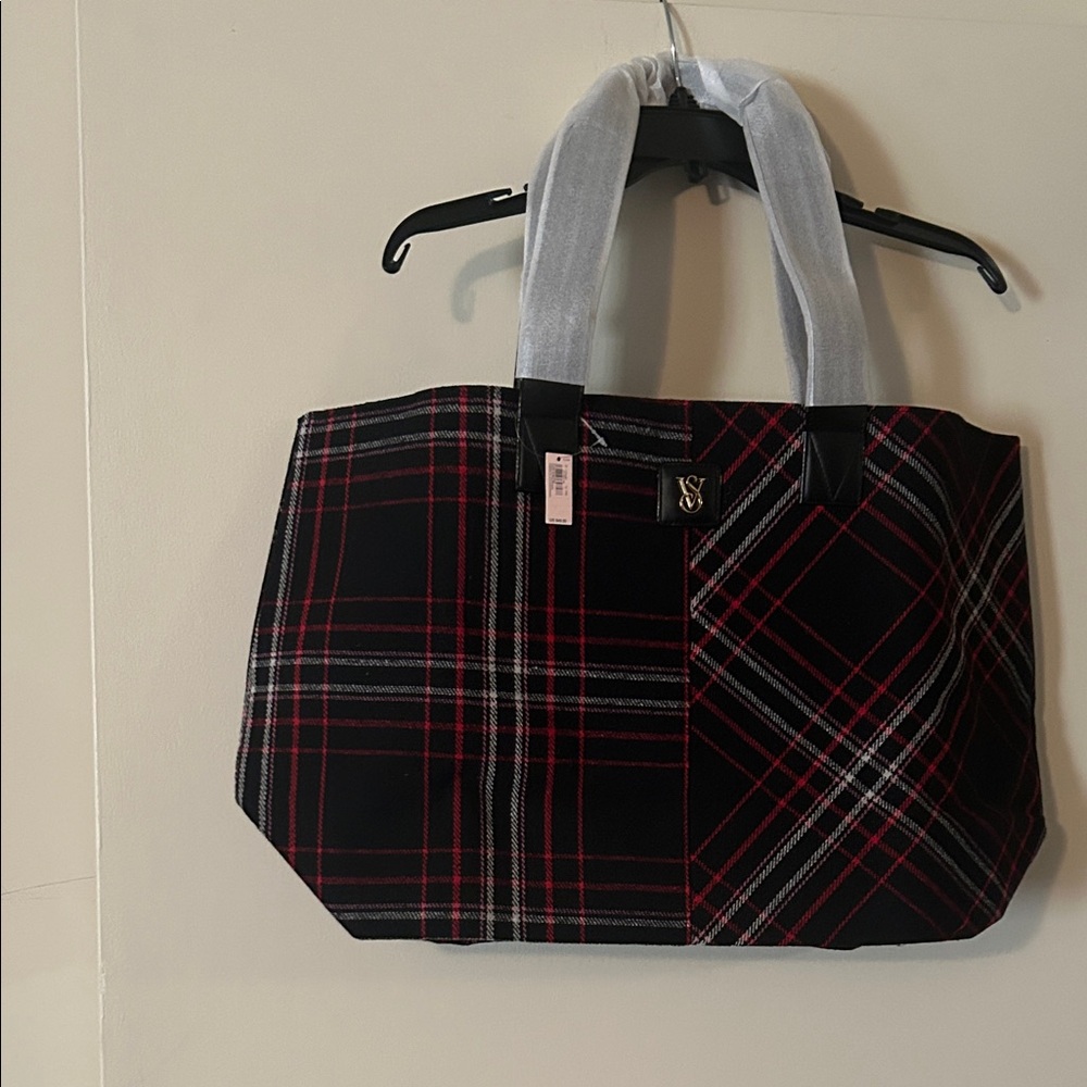 PINK Victoria's Secret Black and Red Plaid Tote